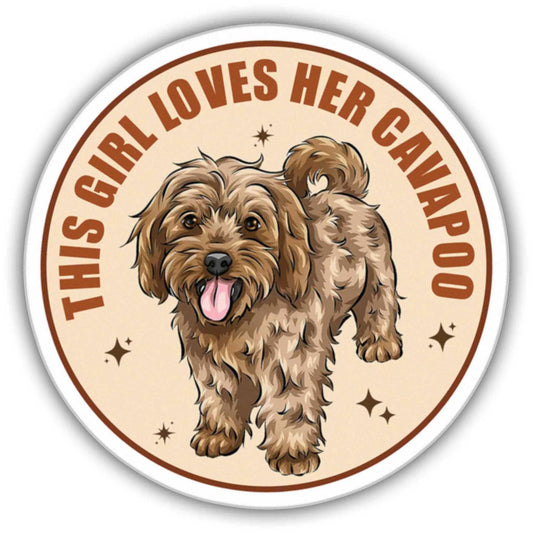 ZANEMIRU Dog Lover Sticker Cavapoo Girl Cool Vintage Retro for Dog Mom This Girl Loves Her Cavapoo Colors Vinyl Sticker Weather-Resistant Sticker for Water Bottles Laptop Window Car Size 5""
